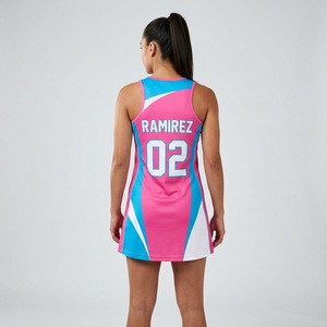 Vestido de Netball para Mujer, con Tirantes, Cuello Tipo Tank, Paneles Laterales en Contraste Color Granate, Impresión por Sublimación Personalizada, Poliéster y Spandex, 180 GSM - Product Image 5