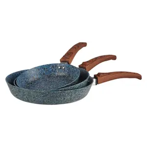 Skillets Wok tava Set 20cm/24cm/28cm alüminyum kızartma tavaları granit yapışmaz kaplama indüksiyon alt ile Camping-MSF-6948