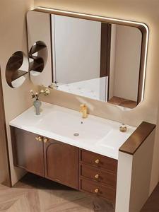 Retro solid wood household <b>LED</b> <b>mirror</b> storage multifunctional bathroom cabinet - Product Image 3
