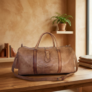 Genuine Leather Classic Duffel <b>Bag</b> <b>Men</b> <b>Travel</b> Carry-on Soft Handle Zipper Closure Durable Style - Product Image 1