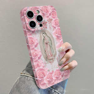 Coque de téléphone portable rigide en PC avec impression photo de fleurs roses pour iPhone 8 X Xr Xs 11 12 13 14 15 16 17 Pro Max - Product Image 2