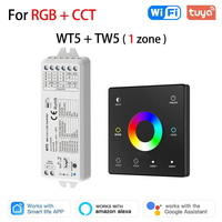 Tuya WiFi RF 5 1 LED contrôleur WT5 2.4G verre écran tactile gradateur à distance CCT RGB RGBW RGBCCT bande lumineuse pour la domotique