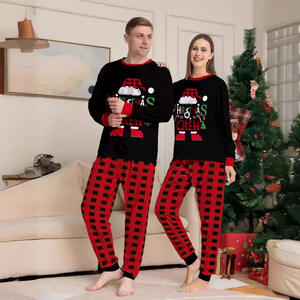 2025 nouveau pyjama de noël ensemble rouge noir imprimé à carreaux famille correspondant vêtements de nuit avec dessin animé chapeau de père noël - Product Image 2