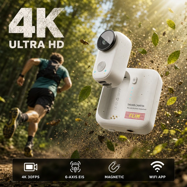 4K30fps 20MP Dual Cameras 170 Wide Angle Mini Vlog Camera Thumb Pocket Video Recorder WiFi App Control EIS Anti Shake Magnetic