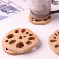 Sous-verre en bois de hêtre, tranche de racine de lotus, support de tasse résistant à la chaleur, dessous de tasse créatif en bois pour café et thé
