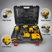 Perceuse sans fil jaune industrielle, meuleuse d'angle, clé à chocs, batterie Li-ion, 2 batteries, kit combiné d'outils électriques 3 en 1
