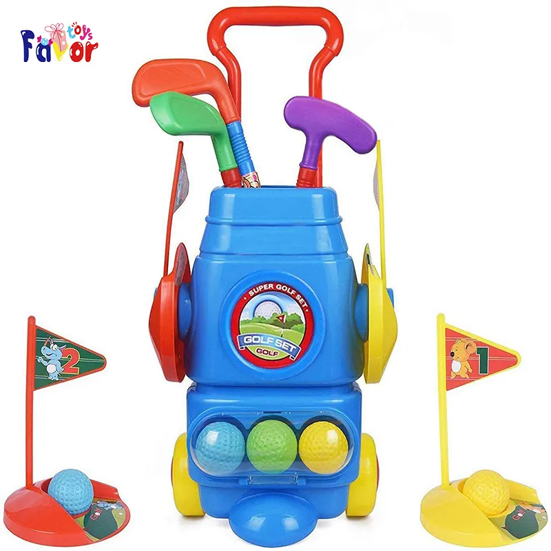 Kid Golf Set Golf Cart With Wheels, 3 Balls & 2 Practice Holes, Fun Young Golfer Sports Toy Kit For Boys & Girls