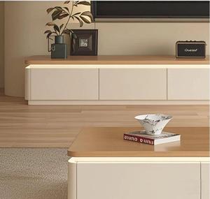 Juego de Muebles de <span class=keywords><strong>Madera</strong></span> Sólida para Sala de Estar con Luz Ambiental, Mesa de Centro y Mueble para TV, Estilo Moderno Minimalista Retro Crema para Hogar, Hotel o Comedor - Product Image 6