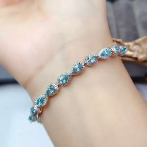 Exquisita Pulsera de Plata de Ley 925 con Topacio Azul Suizo Natural para Mujer, Pulseras Finas - Product Image 6