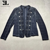 Veste Bomber en Jean Délavé et Teint Sur Mesure LARSUR, Style Napoléon, Coupe Slim, Col Montant, Courte, Type Moto, Veste Hussar en Jean