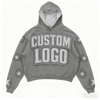 Ensemble de survêtements OEM personnalisés pour hommes, en coton épais, style streetwear oversize, effet vieilli, délavé à l'acide, patchwork, broderie 3D