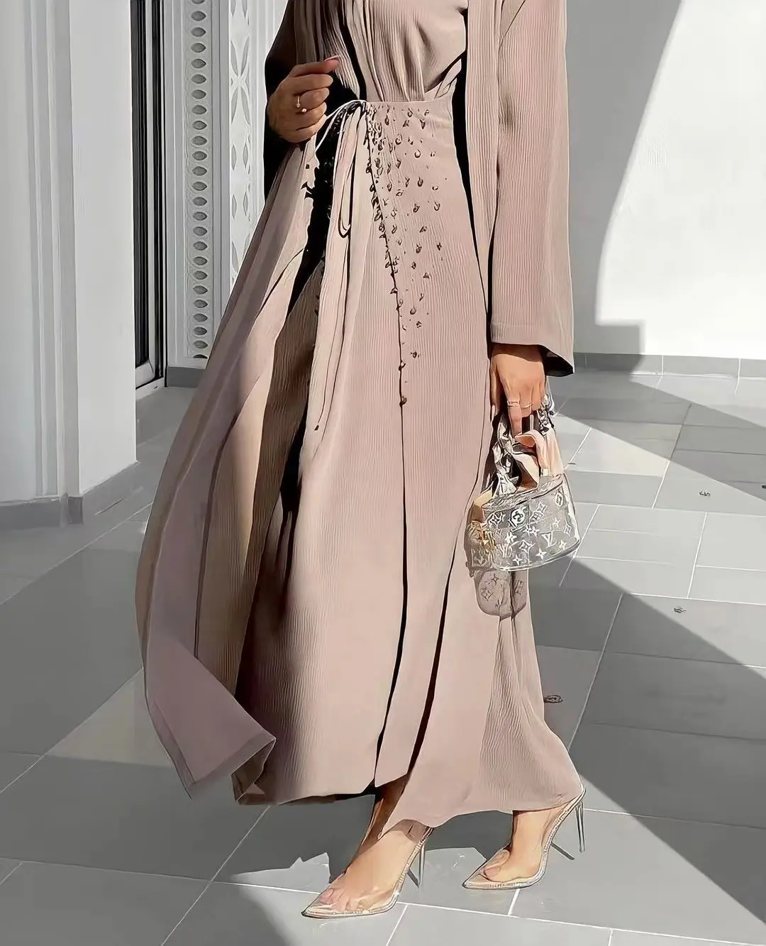 Bangladesh Abaya Muslim Dress Women 3 Piece Ser Evening Dresses Moroccan Kaftan Lace-up Islamic Clothing Jilbab Hijab Vestidos