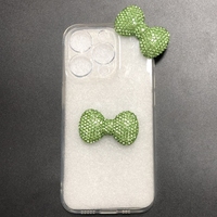 Nouvelles décorations à dos plat en strass, motif signe dollar vert, lèvres et nœud, pour coques de téléphone, breloques et artisanat DIY, style jeune et élégant