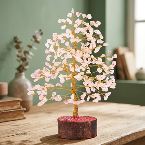 Arbre de pierres précieuses mélangées en quartz rose et quartz clair, 1000 copeaux, fait main, enroulé de fil, cristal Feng Shui, guérison spirituelle, décoration intérieure - Product Image 2