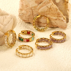 <b>Fashionable</b> Minimalist Creative Colorful Zircon <b>Earrings</b> 18K Gold Plated Waterproof Stainless Steel Jewelry Huggie <b>Hoop</b> <b>Earrings</b> - Product Image 2