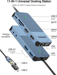 Base de Conexión USB C QGEEM 11 en 1, Adaptador Triple Pantalla con HDMI Dual 4K y VGA, Gigabit USB3.0, SD/TF para MacBook M1/M2/M3 <span class=keywords><strong>DisplayLink</strong></span> - Product Image 2