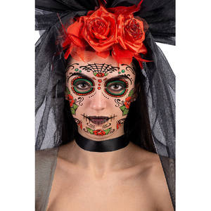 Tatuajes Adhesivos Faciales de Calavera Mexicana y Rosas - Product Image 1