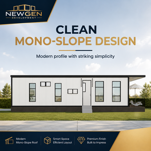 บ้านสำเร็จรูปโมเดิร์นโครงเหล็กเบาแบบโมดูลาร์ Newgen Development รุ่น Mono-Slope ขนาด 20 ฟุต ผนัง EPS Sandwich Panel ติดตั้งง่าย - Product Image 1