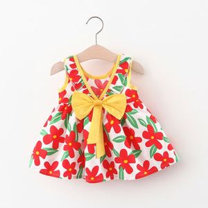 Wholesale Children's Boutique Clothing Girls Kids Cotton Sleeveless Bow Decoration Full Printing Party <b>Dress</b> - Product Image 3