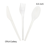 Ensemble de couverts jetables écologiques biodégradables sans plastique CPLA pour fêtes, cuillère, couteau, fourchette, personnalisables avec logo