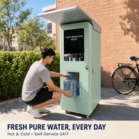 Distributeur d'eau en libre-service, eau potable chaude et froide purifiée, paiement par carte QR et pièces, auvent anti-pluie