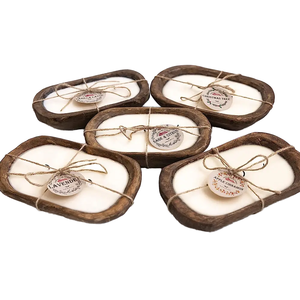 Plateau décoratif sculpté à la main Grand bol à pâte Bougie Long bol en bois Bougies coulées à la main pour la décoration - Product Image 1