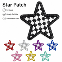 Prêt à expédier : Patchs étoile à carreaux, badges brodés à carreaux, appliques thermocollantes à bordure pailletée pour chapeaux, vente en gros en stock