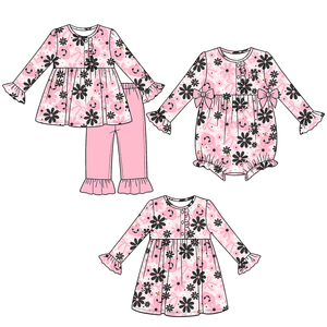 Robes et barboteuses d'Halloween roses personnalisées pour bébés filles, tenues assorties pour sœurs, vente en gros, vêtements de boutique d'usine - Product Image 2