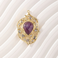 Pendentif en filigrane orné en forme de goutte d'eau, plaqué or 18 carats, avec pierres précieuses naturelles multiples, pour la création de colliers