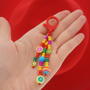 Porte-clé Boho avec lettres initiales, dessin animé coloré, cœur, étoile, visage souriant, fleur, paix, croix, porte-clé perlé, porte-sac, nouvel arrivage, <span class=keywords><strong>2022</strong></span> - Product Image 6