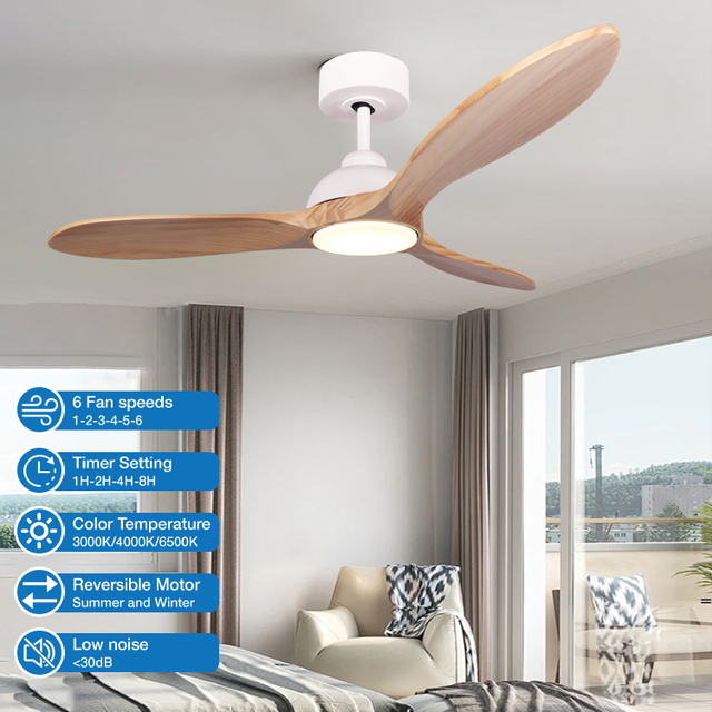 Hot Sales Classic Household Remote Smart Control Solid Wood 44 Inch 3 Blades Living Room Led Ceiling Fan with Light