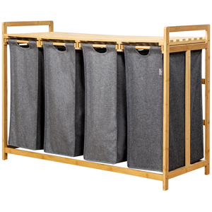 Étagère à linge coulissante à quatre compartiments, grise, rectangulaire, sur pied, organisateur de vêtements pour salle de bain - Product Image 5