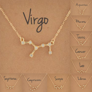 Collana all'ingrosso placcata oro con 12 segni zodiacali, ciondolo a stella con strass, gioiello portafortuna, girocollo oroscopo, collana con biglietto dei desideri astrologico - Product Image 2