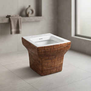 Latest Wooden Double Color Designer Art Modern One Piece Toilet with Wall Hung Wash <b>Basin</b> Pedestal and Table Top Sink Lavabo Set - Product Image 4