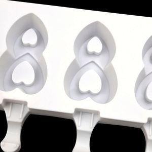 Moldes de silicona ecológicos de tamaño pequeño con forma de doble corazón de 4 orificios para paletas de helado, grado alimenticio, sin marca OEM/ODM - Product Image 2