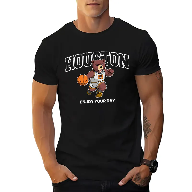 Kaus pop Amerika untuk pria gym klasik Houston Basketball Bears cetak kaus grafis pakaian olahraga luar ruangan kaus pria
