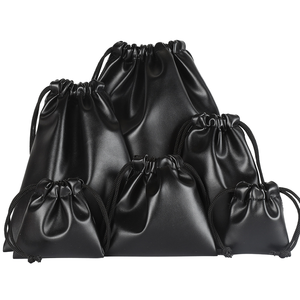Pochette à cordon en cuir PU imperméable et recyclable de qualité supérieure pour téléphones, écouteurs, câbles, accessoires, personnalisable, noire, anti-poussière - Product Image 1