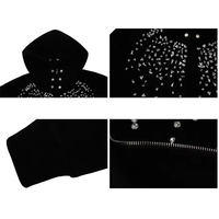 Hoodie Desainer Streetwear Mewah Custom dengan Rhinestone untuk Pria, Hoodie Zip-Up Terry Tebal