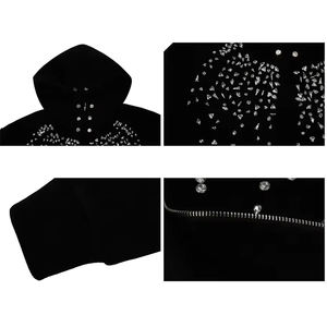 Sweat à capuche <span class=keywords><strong>de</strong></span> luxe personnalisé pour homme, style streetwear, avec strass, fermeture éclair, en molleton épais - Product Image 5