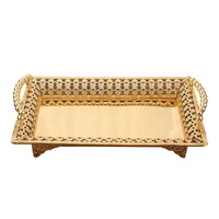 Plateau de Service Luxueux Rectangulaire Doré pour Fête de Mariage, Élégant et Décoratif, en Métal, Présentoir à Desserts et Fruits Secs avec Poignées Dorées