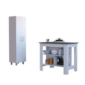 Ensemble de cuisine 2 pièces en blanc et îlot de cuisine avec armoire de rangement - Product Image 2