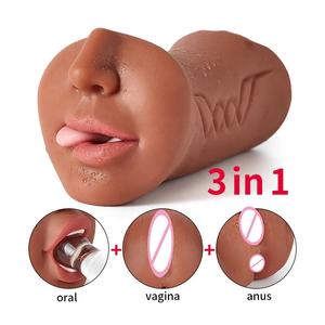 3 in 1 TPE materiale maschio masturbatore tazza realistica Vagina stretto ano <span class=keywords><strong>Sex</strong></span> Toy bocca lingua testurizzata tazza di masturbazione per gli uomini - Product Image 2