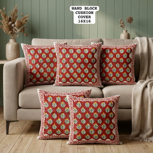 Hand Block Bohemian Vintage Floral Cotton Washable <b>Throw</b> <b>Pillow</b> Cover 16x16 Square Zipper Home Hotel Decor - Product Image 2