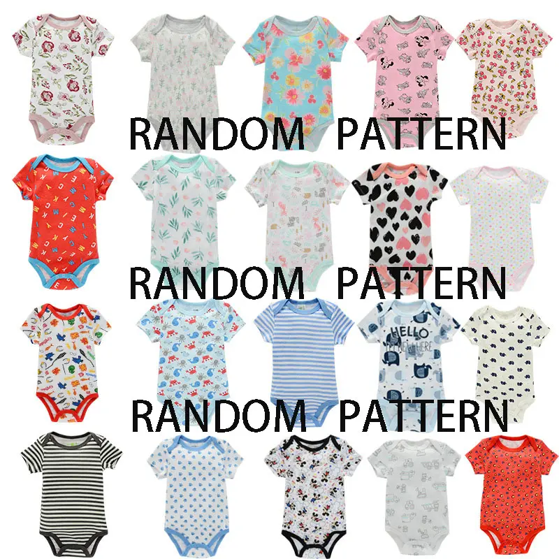 Mamelucos de bebé con patrón aleatorio de algodón 100% en stock o ropa de bebé recién nacido aceptada personalizada 0-2Y mono de punto