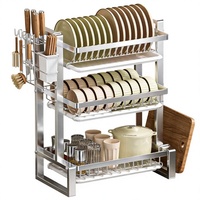 Étagère de rangement pour vaisselle multifonctionnelle, portable, moderne, réglable, en acier inoxydable, résistante à la moisissure, à trois niveaux