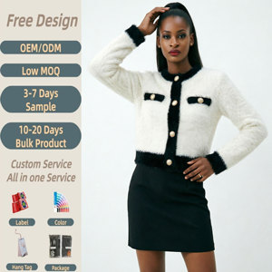 Chaqueta de Punto Elegante Estilo Old Money para <span class=keywords><strong>Mujer</strong></span>, con Ribete en Contraste, <span class=keywords><strong>Cardigan</strong></span> de Lujo con Botones Dorados, Personalizable OEM/ODM - Product Image 1