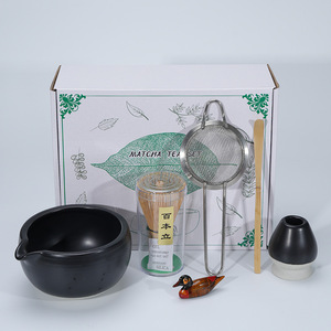 Ensemble de 6 bols à matcha en céramique japonais de style cérémonial, boîte cadeau OEM noire, ensemble de bols à matcha en céramique rose pour les cérémonies de thé et de café - Product Image 1