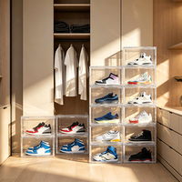 DAYOOH Organisateur de chaussures transparent amélioré, boîte de rangement pliable et empilable en acrylique pour baskets avec couvercle
