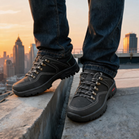 Chaussures de travail décontractées pour hommes, tige en cuir véritable, à lacets, antidérapantes, semelle extérieure en PVC résistante à l'usure, chaussures de marche en plein air 20260811-3