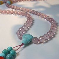 Bracelet de prière Mala 108 perles en pierre naturelle : Quartz Rose et Turquoise pour la guérison spirituelle